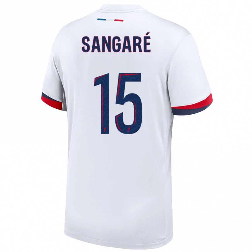 Kids Football Mahamadou Sangaré #15 White Blue Red Away Jersey 2024/25 T-Shirt