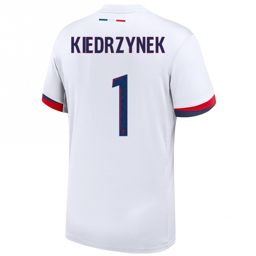 Kids Football Katarzyna Kiedrzynek #1 White Blue Red Away Jersey 2024/25 T-Shirt