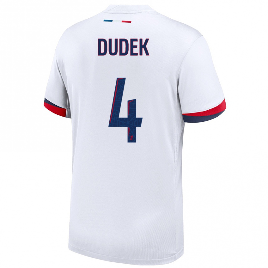 Kids Football Paulina Dudek #4 White Blue Red Away Jersey 2024/25 T-Shirt