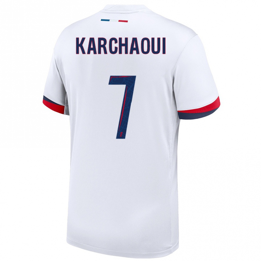 Kids Football Sakina Karchaoui #7 White Blue Red Away Jersey 2024/25 T-Shirt