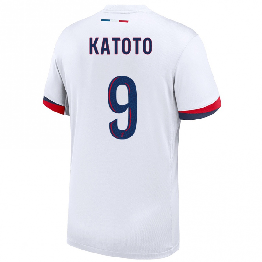 Kids Football Marie-Antoinette Katoto #9 White Blue Red Away Jersey 2024/25 T-Shirt