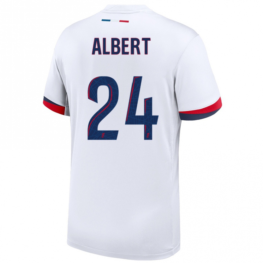 Kids Football Korbin Albert #24 White Blue Red Away Jersey 2024/25 T-Shirt