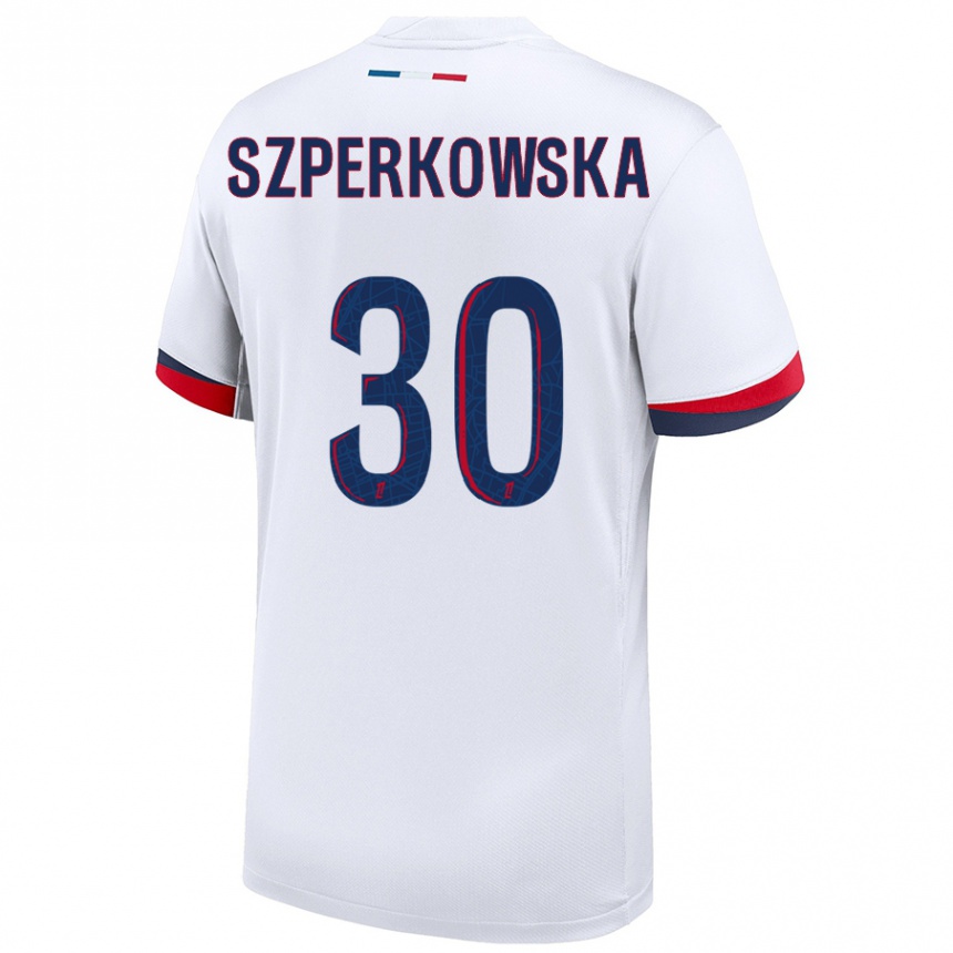 Kids Football Oliwia Szperkowska #30 White Blue Red Away Jersey 2024/25 T-Shirt