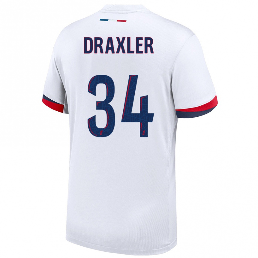 Kids Football Julian Draxler #34 White Blue Red Away Jersey 2024/25 T-Shirt