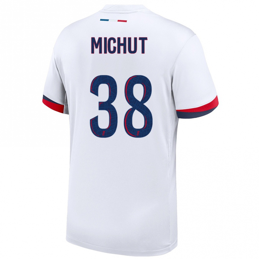 Kids Football Edouard Michut #38 White Blue Red Away Jersey 2024/25 T-Shirt