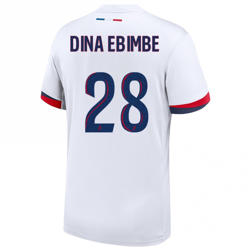 Kids Football Eric Junior Dina Ebimbe #28 White Blue Red Away Jersey 2024/25 T-Shirt