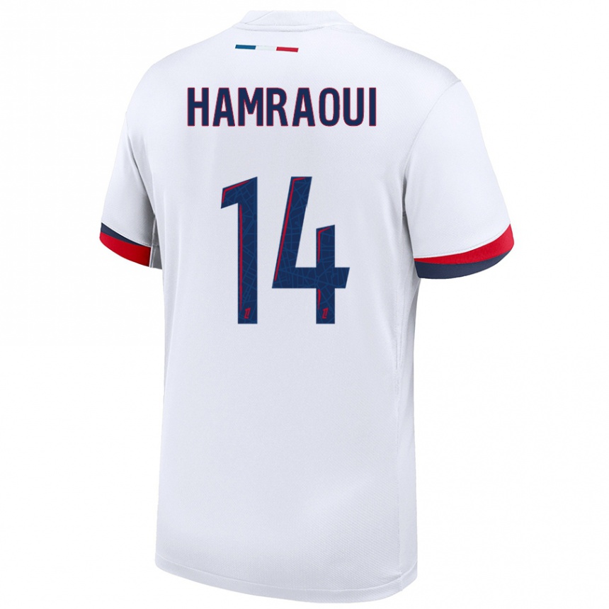 Kids Football Kheira Hamraoui #14 White Blue Red Away Jersey 2024/25 T-Shirt