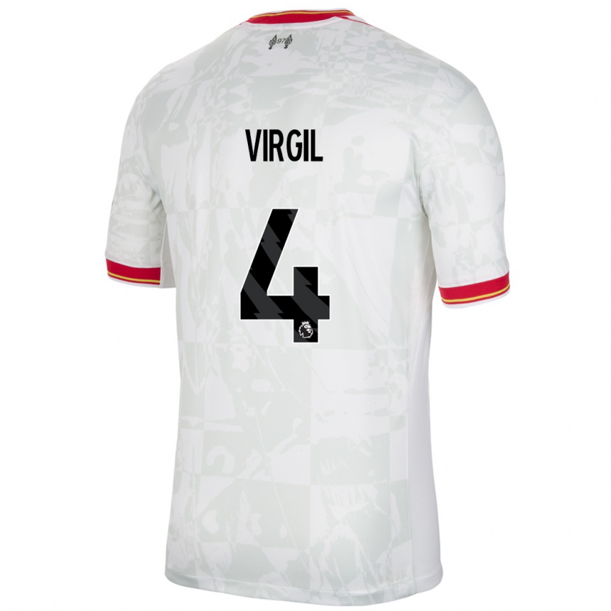 Kids Football Virgil Van Dijk #4 White Red Black Third Jersey 2024/25 T-Shirt