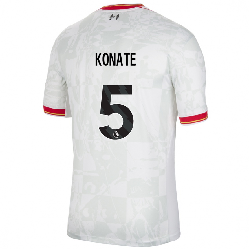 Kids Football Ibrahima Konate #5 White Red Black Third Jersey 2024/25 T-Shirt