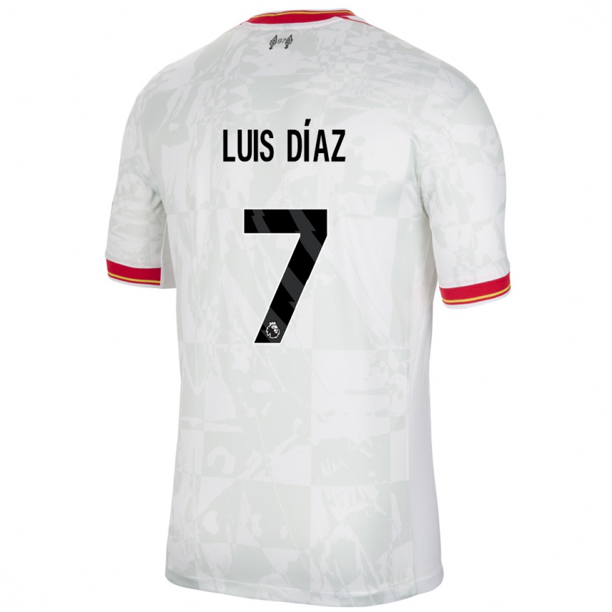 Kids Football Luis Diaz #7 White Red Black Third Jersey 2024/25 T-Shirt