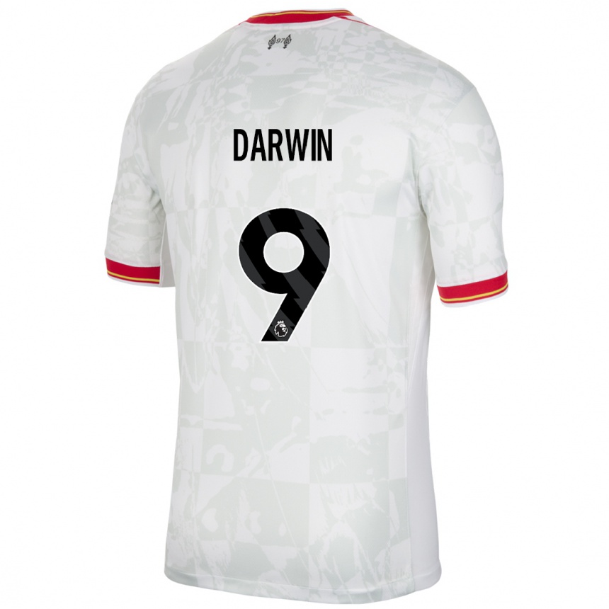 Kids Football Darwin Nunez #9 White Red Black Third Jersey 2024/25 T-Shirt