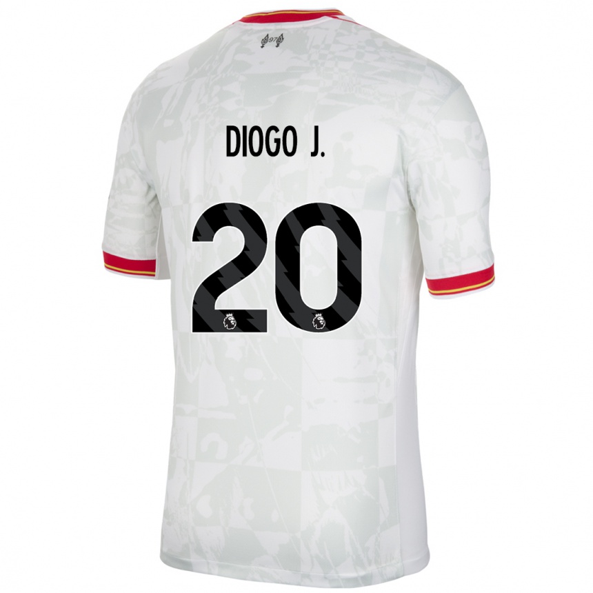 Kids Football Diogo Jota #20 White Red Black Third Jersey 2024/25 T-Shirt