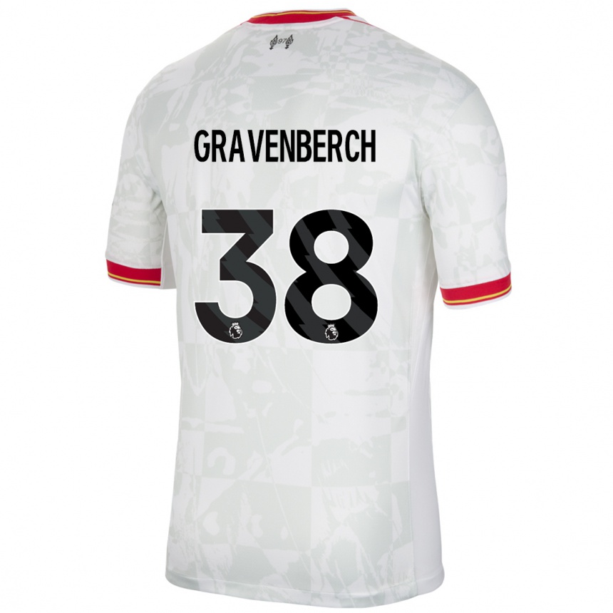 Kids Football Ryan Gravenberch #38 White Red Black Third Jersey 2024/25 T-Shirt