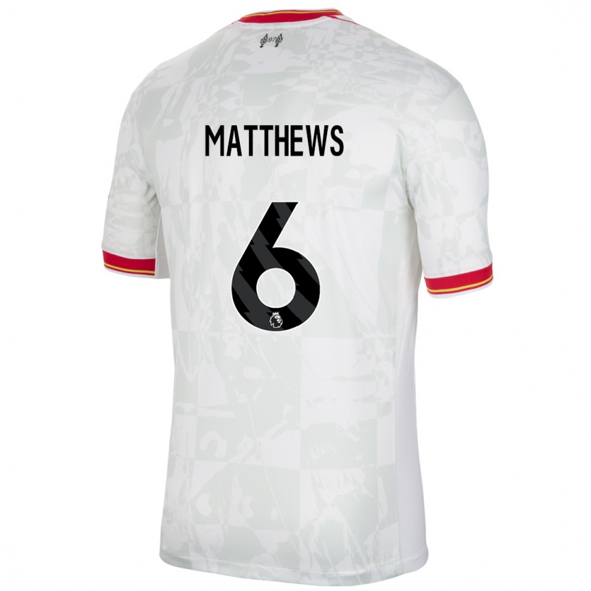 Kids Football Jasmine Matthews #6 White Red Black Third Jersey 2024/25 T-Shirt