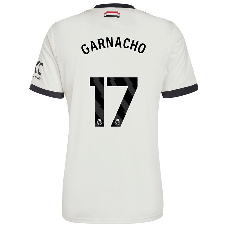 Kids Football Alejandro Garnacho #17 Off White Third Jersey 2024/25 T-Shirt