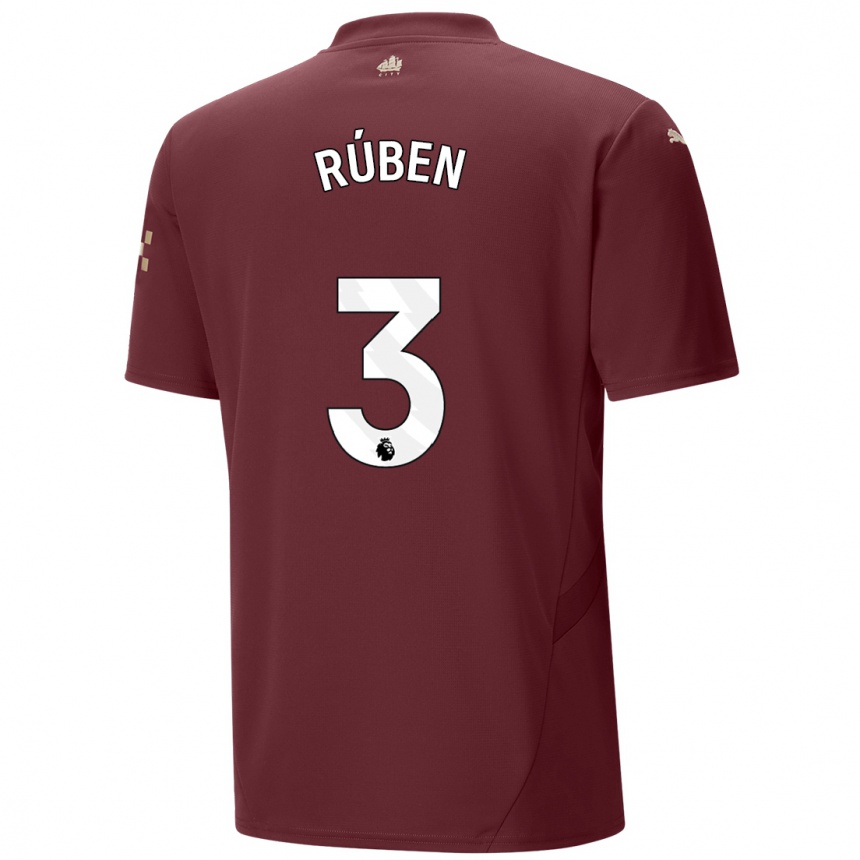 Kids Football Ruben Dias #3 Maroon Third Jersey 2024/25 T-Shirt