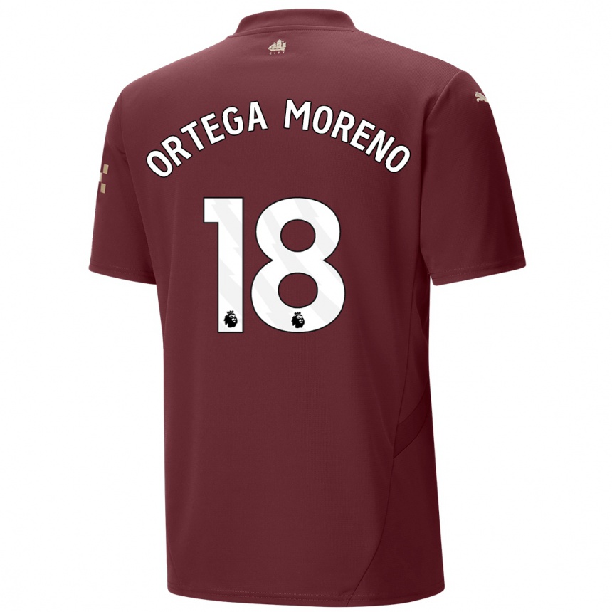 Kids Football Stefan Ortega Moreno #18 Maroon Third Jersey 2024/25 T-Shirt