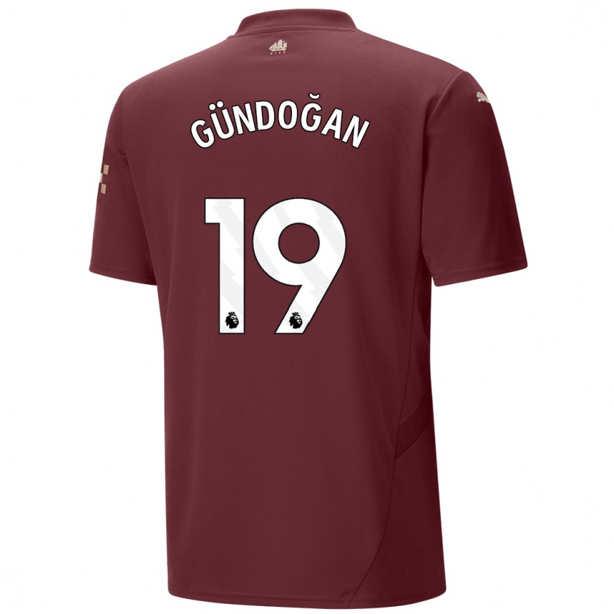 Kids Football Ilkay Gundogan #19 Maroon Third Jersey 2024/25 T-Shirt