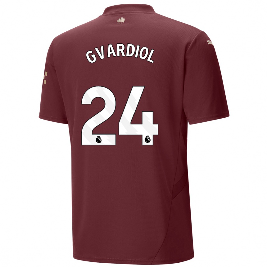 Kids Football Josko Gvardiol #24 Maroon Third Jersey 2024/25 T-Shirt