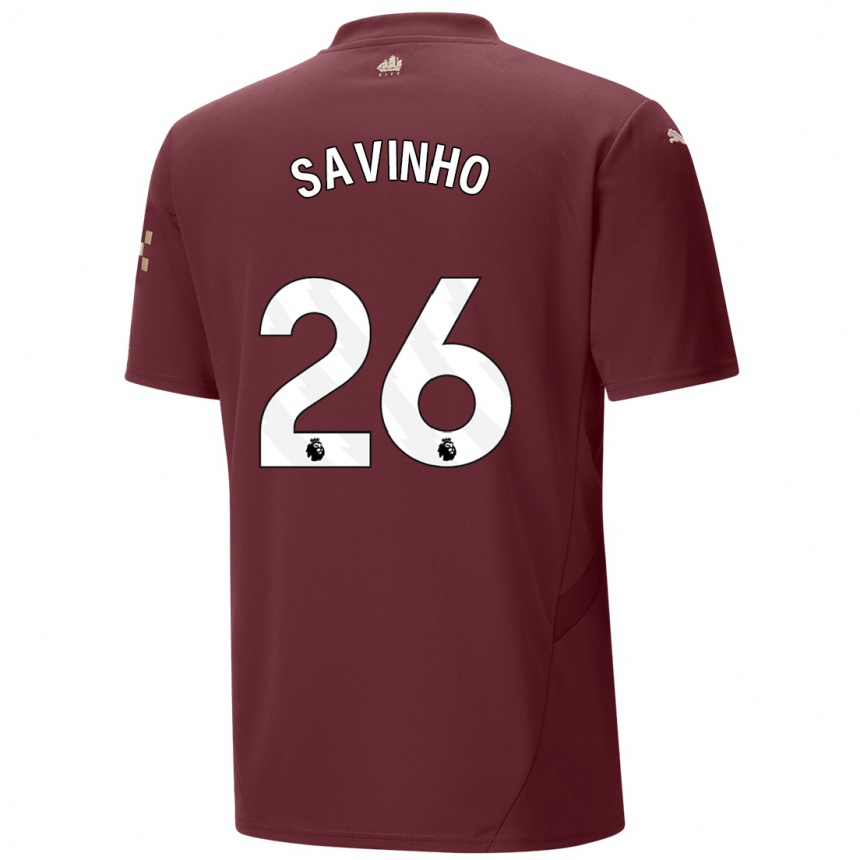 Kids Football Savinho #26 Maroon Third Jersey 2024/25 T-Shirt