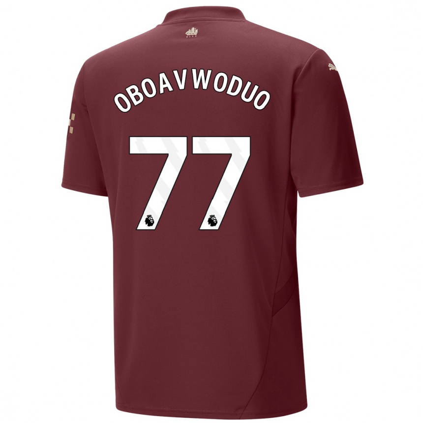 Kids Football Justin Oboavwoduo #77 Maroon Third Jersey 2024/25 T-Shirt