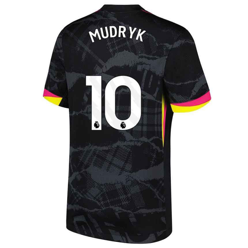 Kids Football Mykhaylo Mudryk #10 Black Pink Third Jersey 2024/25 T-Shirt