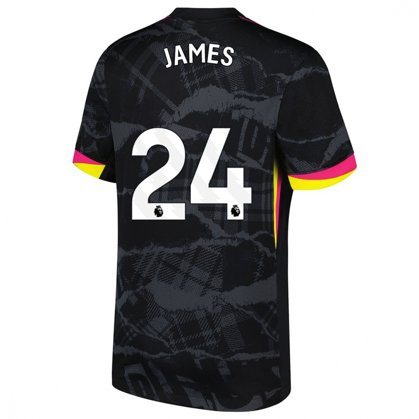 Kids Football Reece James #24 Black Pink Third Jersey 2024/25 T-Shirt