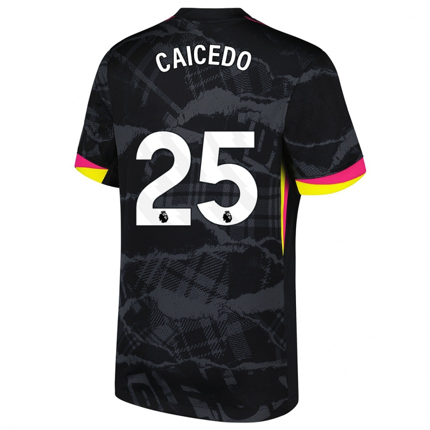 Kids Football Moisés Caicedo #25 Black Pink Third Jersey 2024/25 T-Shirt