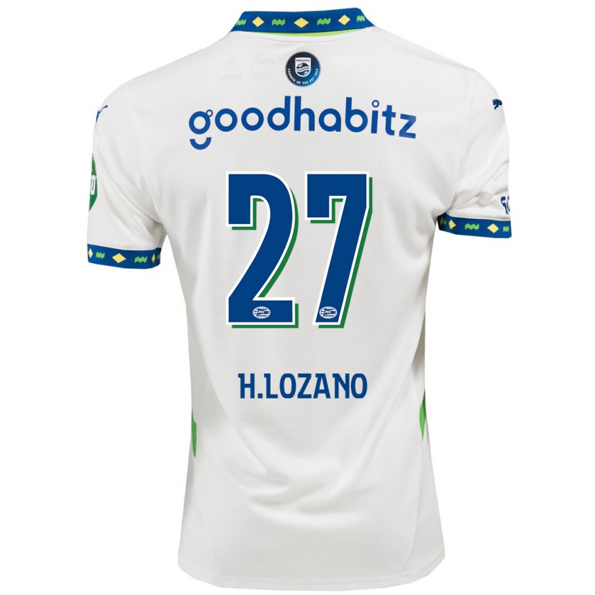 Kids Football Hirving Lozano #27 White Dark Blue Third Jersey 2024/25 T-Shirt