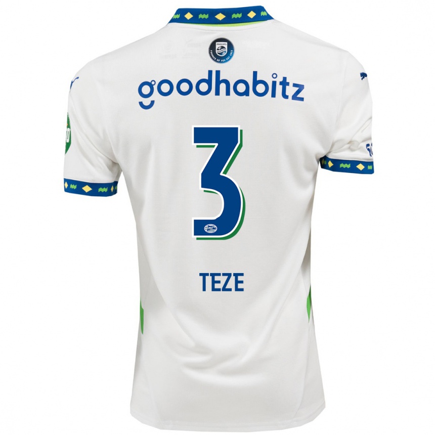 Kids Football Jordan Teze #3 White Dark Blue Third Jersey 2024/25 T-Shirt