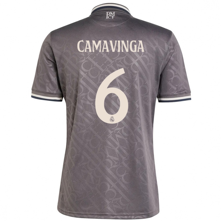 Kids Football Eduardo Camavinga #6 Charcoal Third Jersey 2024/25 T-Shirt