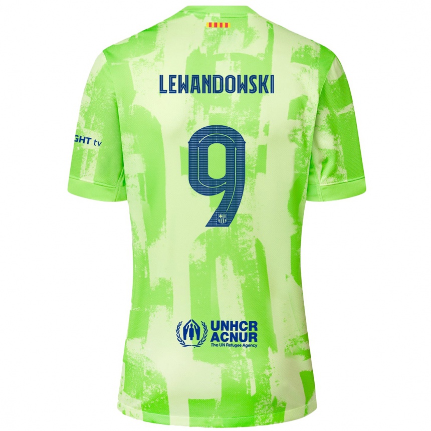 Kids Football Robert Lewandowski #9 Lime Third Jersey 2024/25 T-Shirt