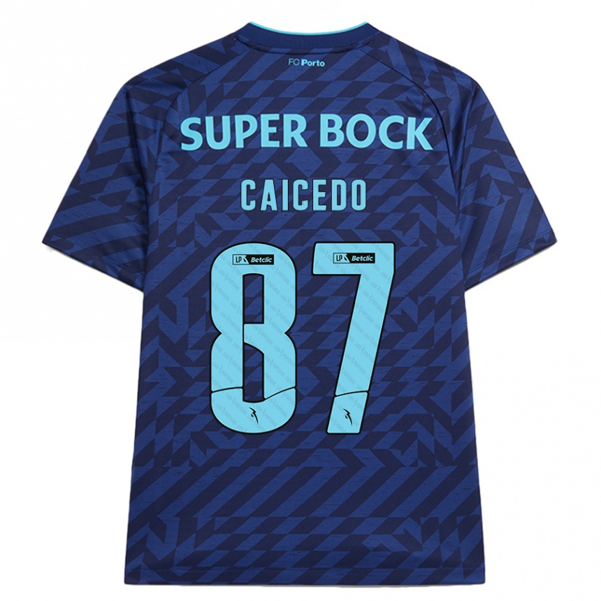 Kids Football Brayan Caicedo #87 Navy Blue Third Jersey 2024/25 T-Shirt