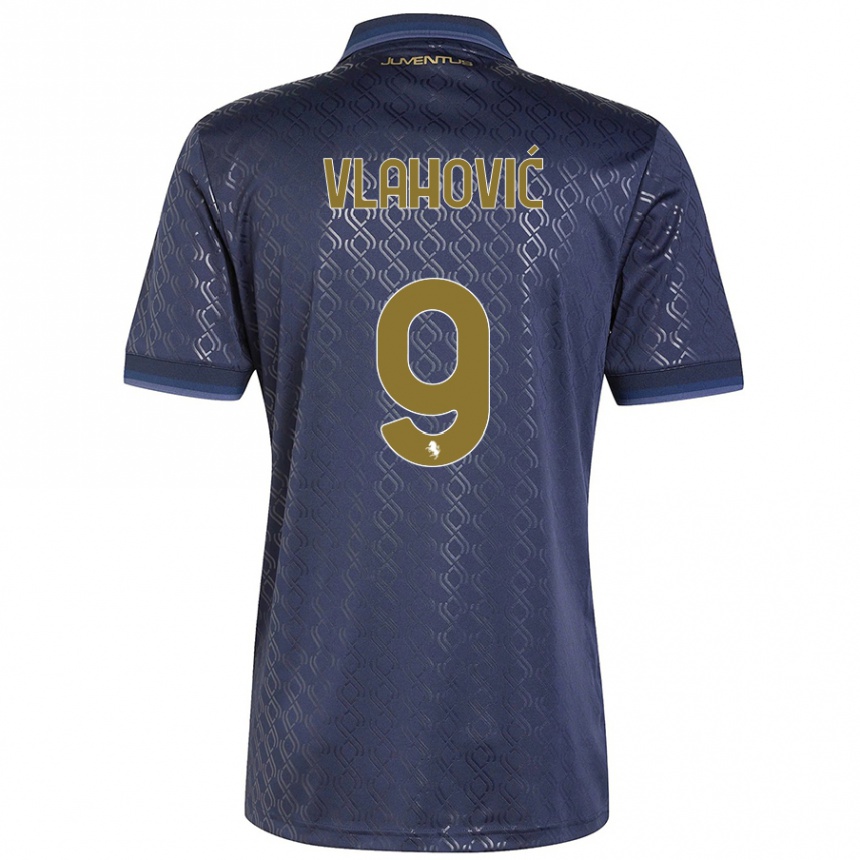 Kids Football Dusan Vlahovic #9 Navy Blue Third Jersey 2024/25 T-Shirt