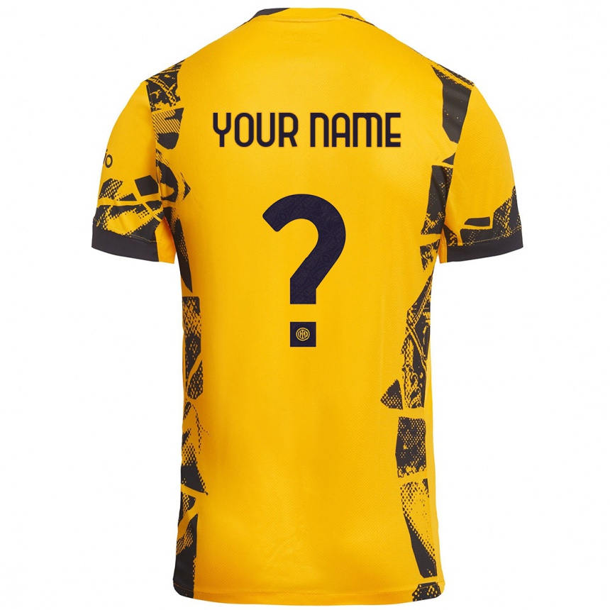 Kids Football Your Name #0 Gold Black Third Jersey 2024/25 T-Shirt