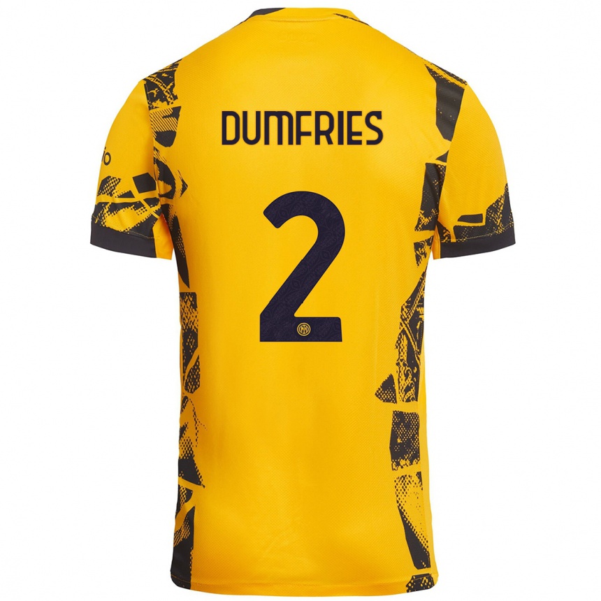 Kids Football Denzel Dumfries #2 Gold Black Third Jersey 2024/25 T-Shirt