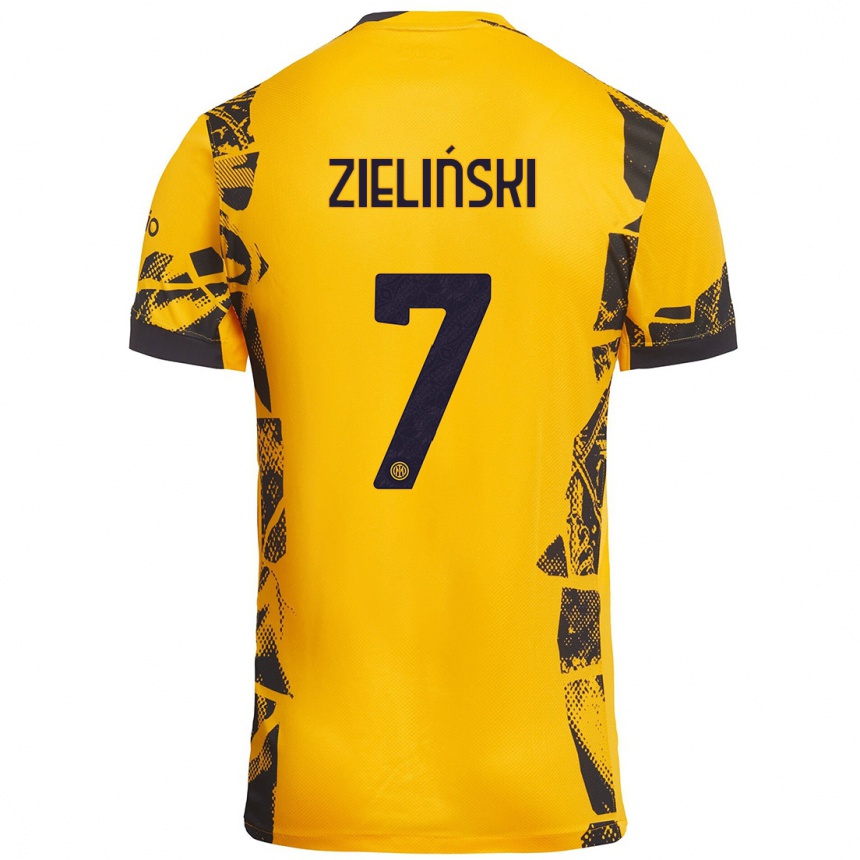 Kids Football Piotr Zieliński #7 Gold Black Third Jersey 2024/25 T-Shirt