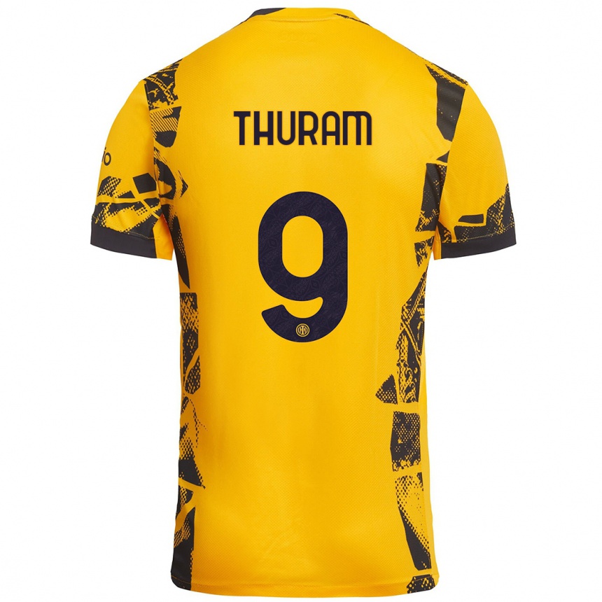 Kids Football Marcus Thuram #9 Gold Black Third Jersey 2024/25 T-Shirt