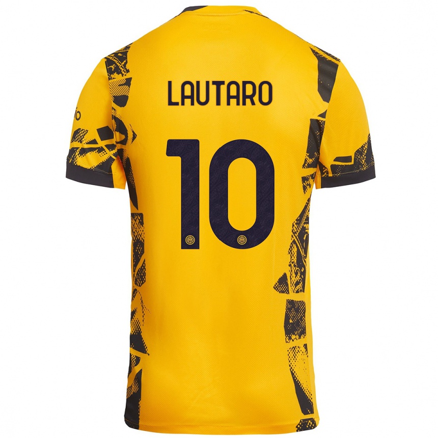 Kids Football Lautaro Martínez #10 Gold Black Third Jersey 2024/25 T-Shirt