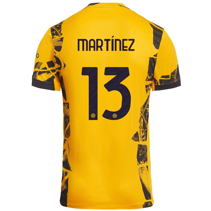 Kids Football Josep Martínez #13 Gold Black Third Jersey 2024/25 T-Shirt