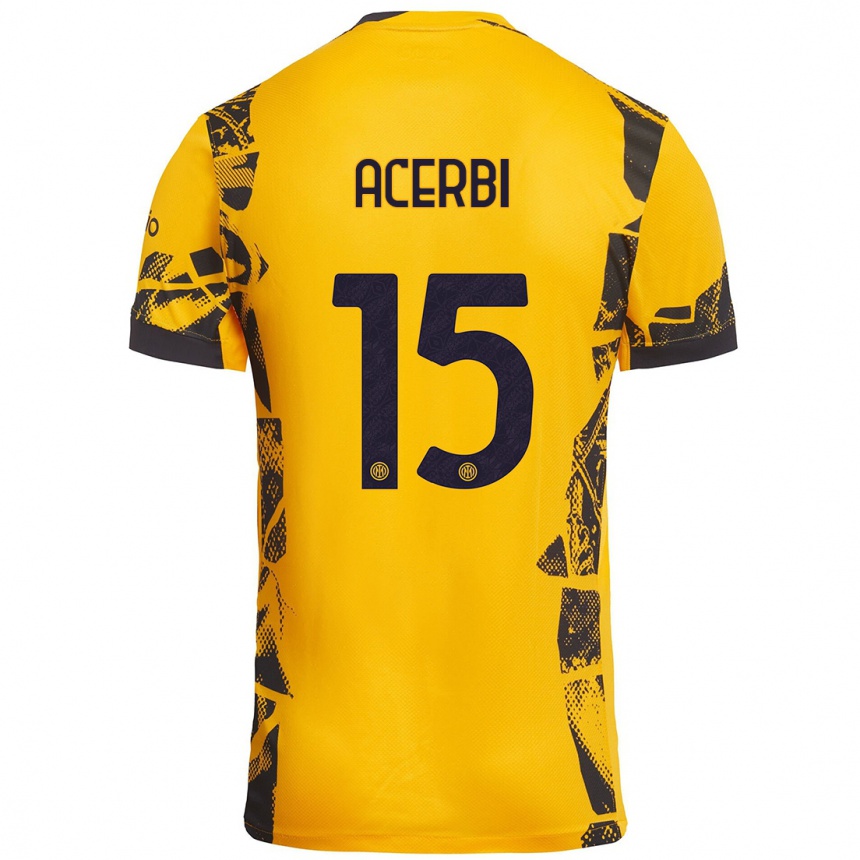 Kids Football Francesco Acerbi #15 Gold Black Third Jersey 2024/25 T-Shirt