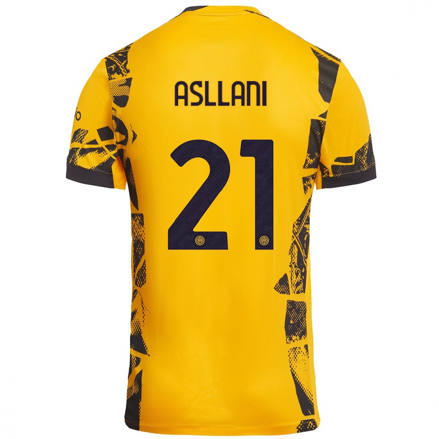 Kids Football Kristjan Asllani #21 Gold Black Third Jersey 2024/25 T-Shirt