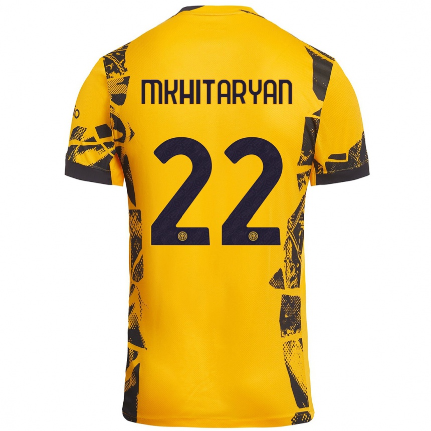 Kids Football Henrikh Mkhitaryan #22 Gold Black Third Jersey 2024/25 T-Shirt