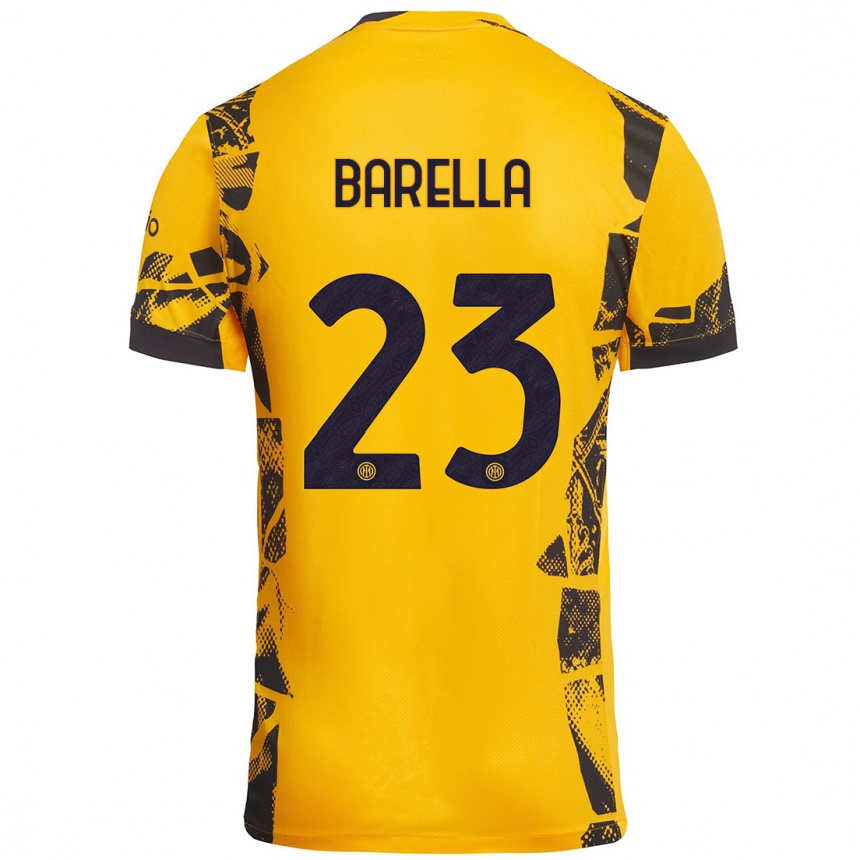 Kids Football Nicolò Barella #23 Gold Black Third Jersey 2024/25 T-Shirt