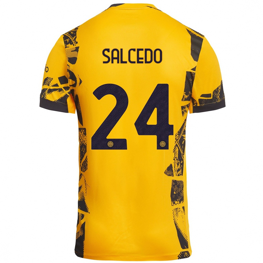 Kids Football Eddie Salcedo #24 Gold Black Third Jersey 2024/25 T-Shirt