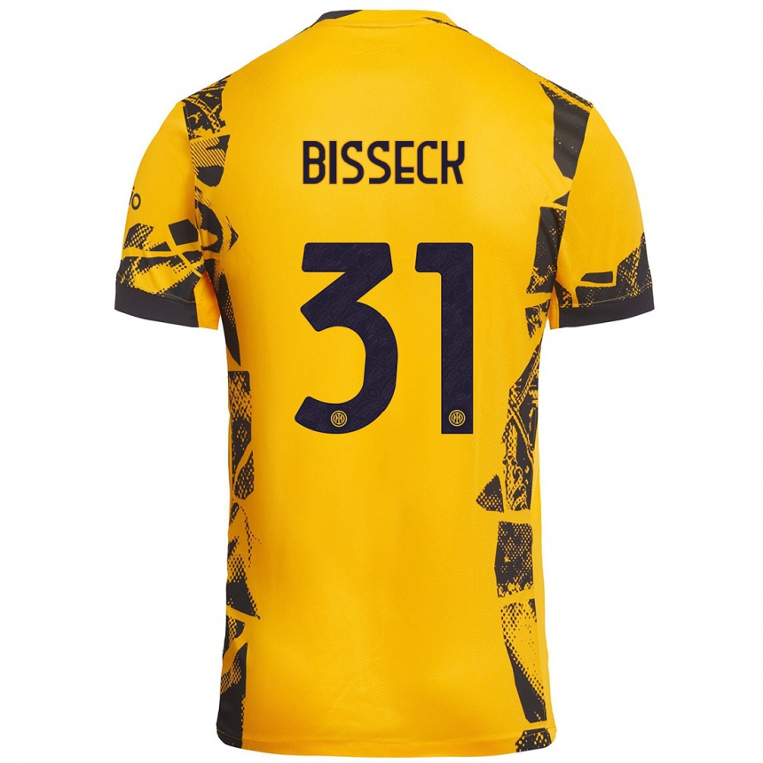 Kids Football Yann Bisseck #31 Gold Black Third Jersey 2024/25 T-Shirt