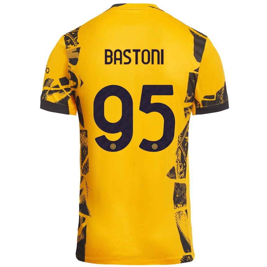 Kids Football Alessandro Bastoni #95 Gold Black Third Jersey 2024/25 T-Shirt