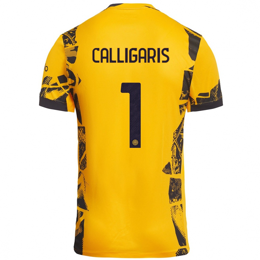 Kids Football Alessandro Calligaris #1 Gold Black Third Jersey 2024/25 T-Shirt