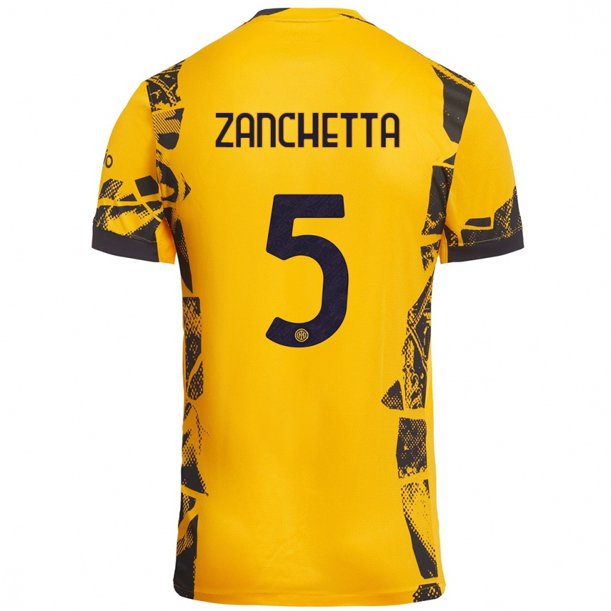 Kids Football Mattia Zanchetta #5 Gold Black Third Jersey 2024/25 T-Shirt