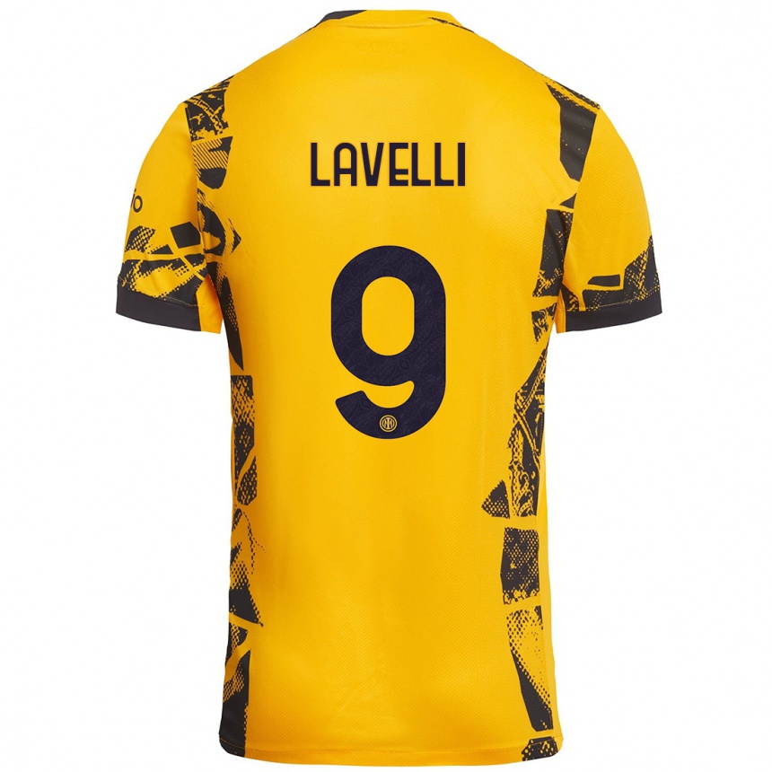 Kids Football Matteo Lavelli #9 Gold Black Third Jersey 2024/25 T-Shirt